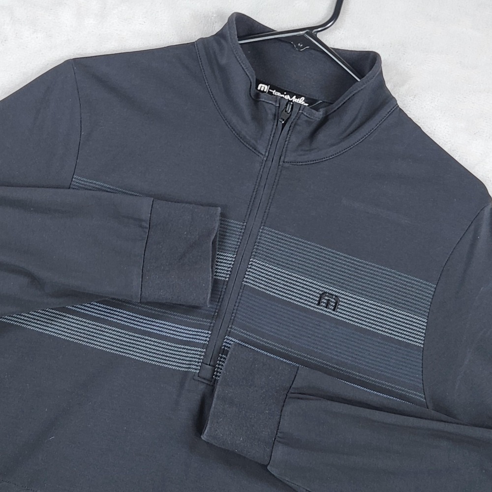 Travis Mathew Sweatshirt Mens Small Gray Stripe 1/4 Zip Stretch Golf Pullover